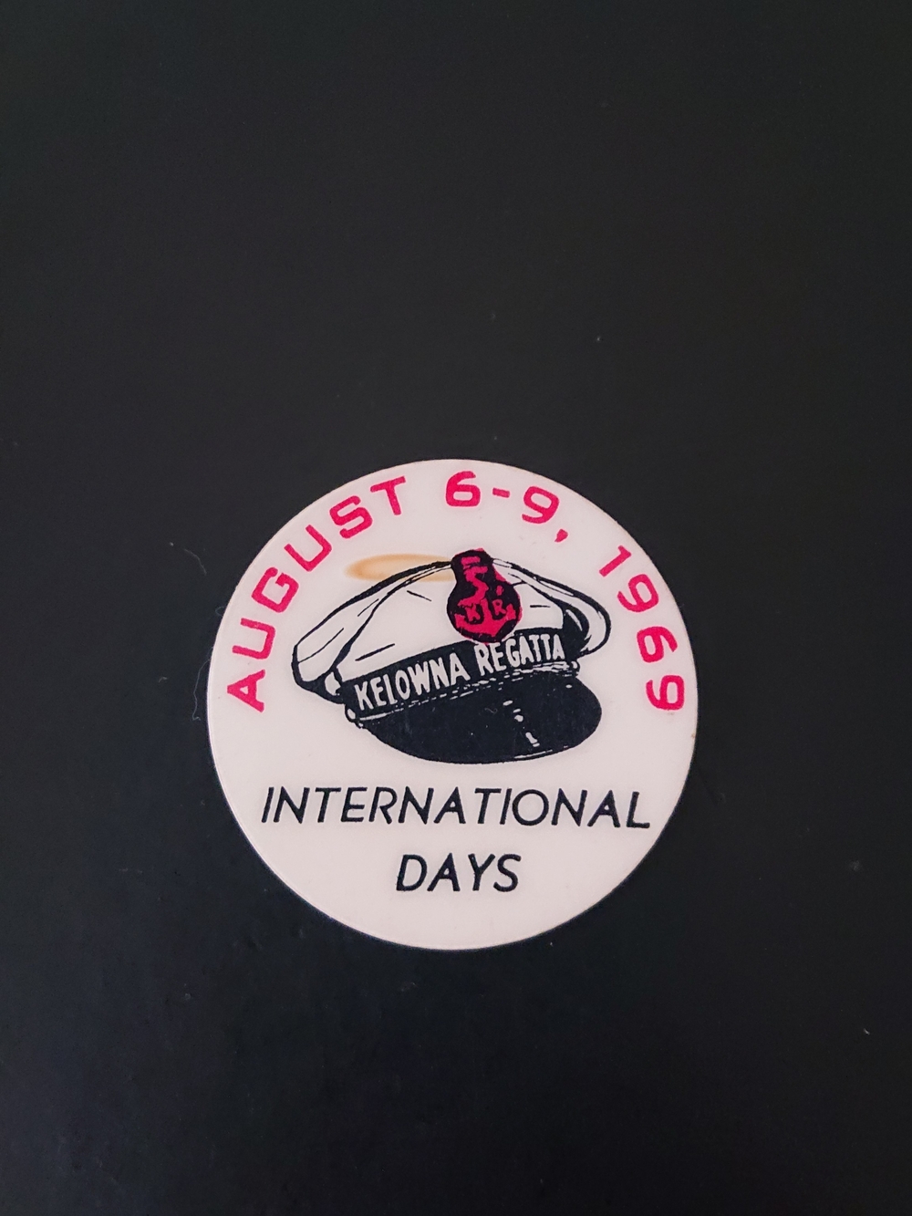 1969 1.5" Round Pin Button - Kelowna Regatta August 6-9 International Days